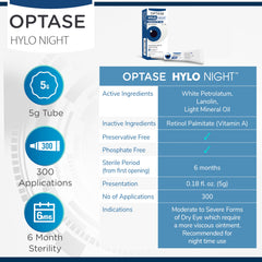 Optase HYLO Night Eye Ointment nighttime-use scene in bathroom mirror.