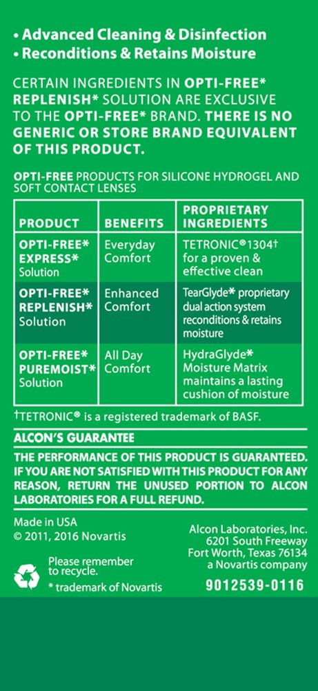 Close-up of OPTI-FREE Replenish bottle label