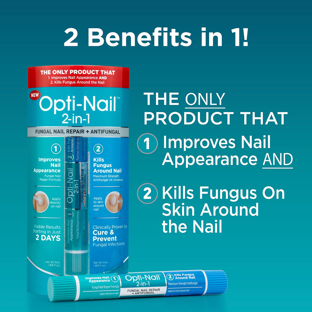 Opti-Nail antifungal solution applicator targets nails and surrounding skin for relief.