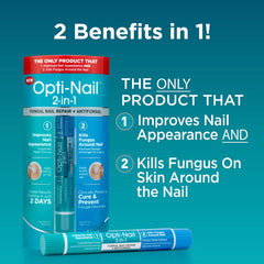 Opti-Nail antifungal solution applicator targets nails and surrounding skin for relief.