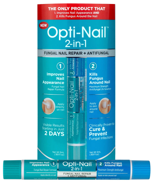 Opti-Nail renew nail appearance bottle demonstrates an easy at-home treatment for clearer nails.
