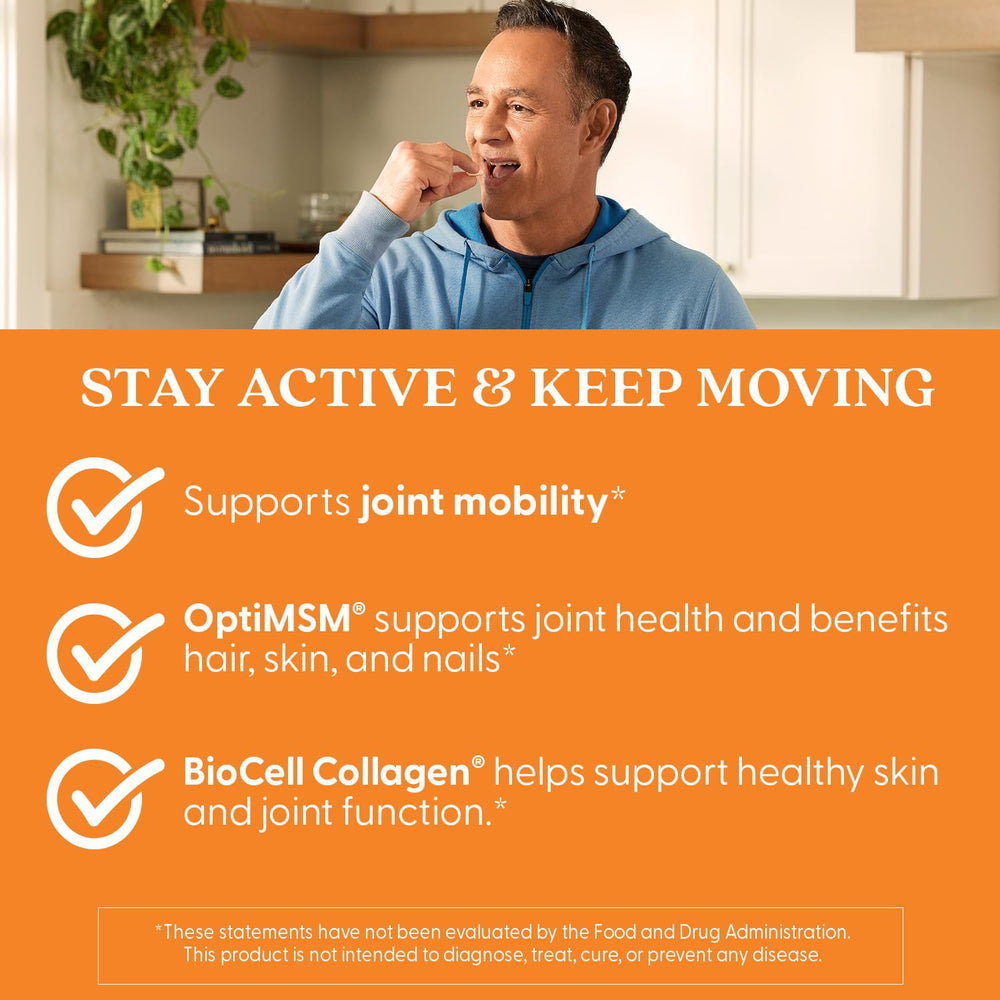 Illustration of hair, skin, and nails benefits from Biocell Collagen and OptiMSM
