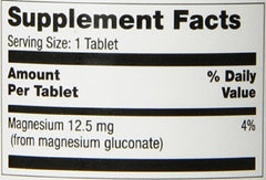 Supplement facts panel for Optimum Magnesium Gluconate tablets