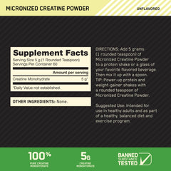 Close-up of 5g Creatine Monohydrate per serving on label
