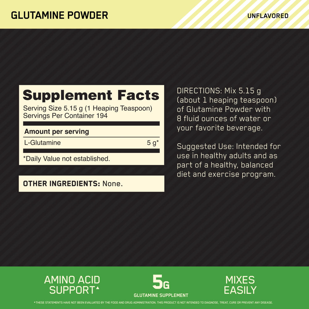 Side view of Optimum Nutrition L-Glutamine 1000g container