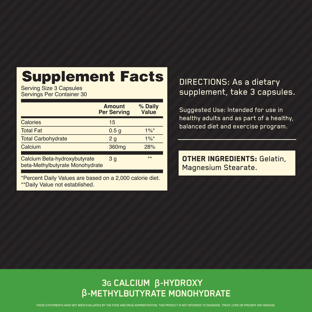 Close-up of Optimum Nutrition HMB capsules showing high-quality formulation.