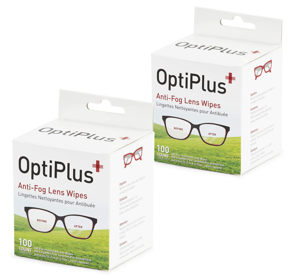OptiPlus Anti-Fog Wipes box — Two Pack of 100 wipes