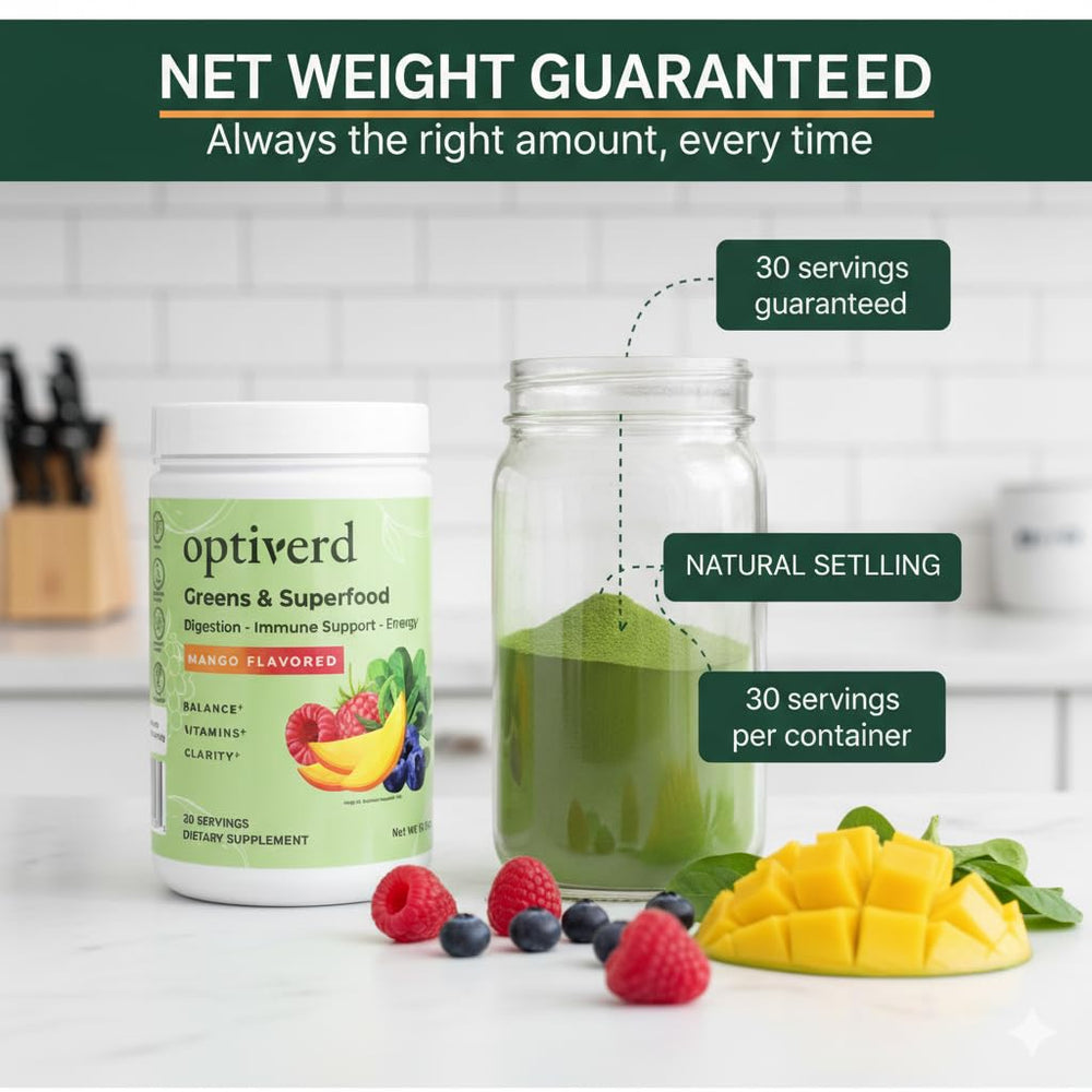 Greens powder suitable for smoothies and beverages