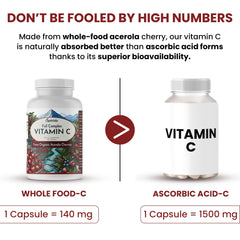 Label showing ingredients and vitamin C content