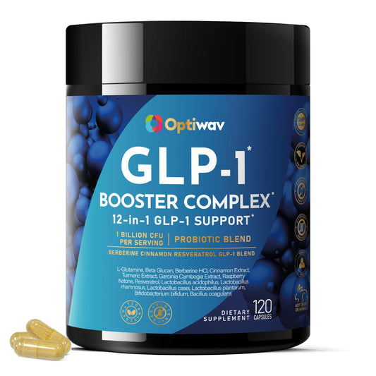 Optiwav GLP-1 Probiotic Supplement bottle and capsules
