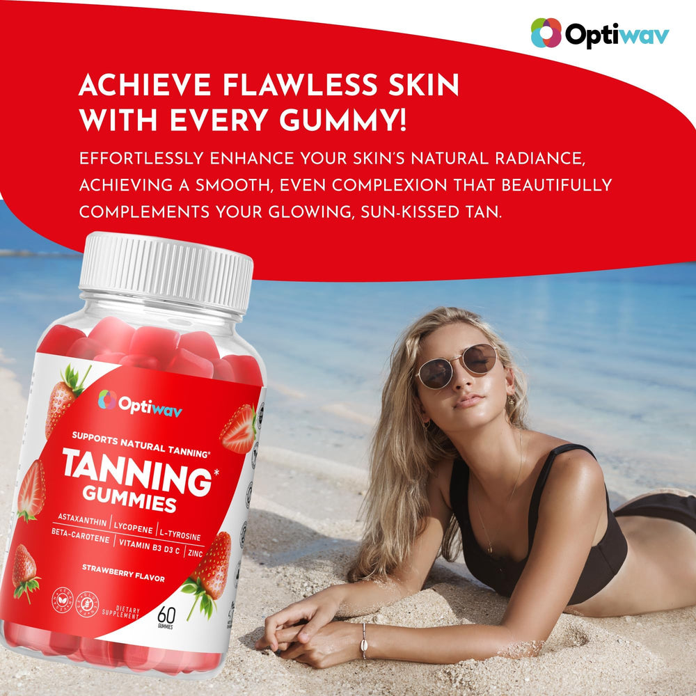 OptiWav Tanning Gummies bottle on white background