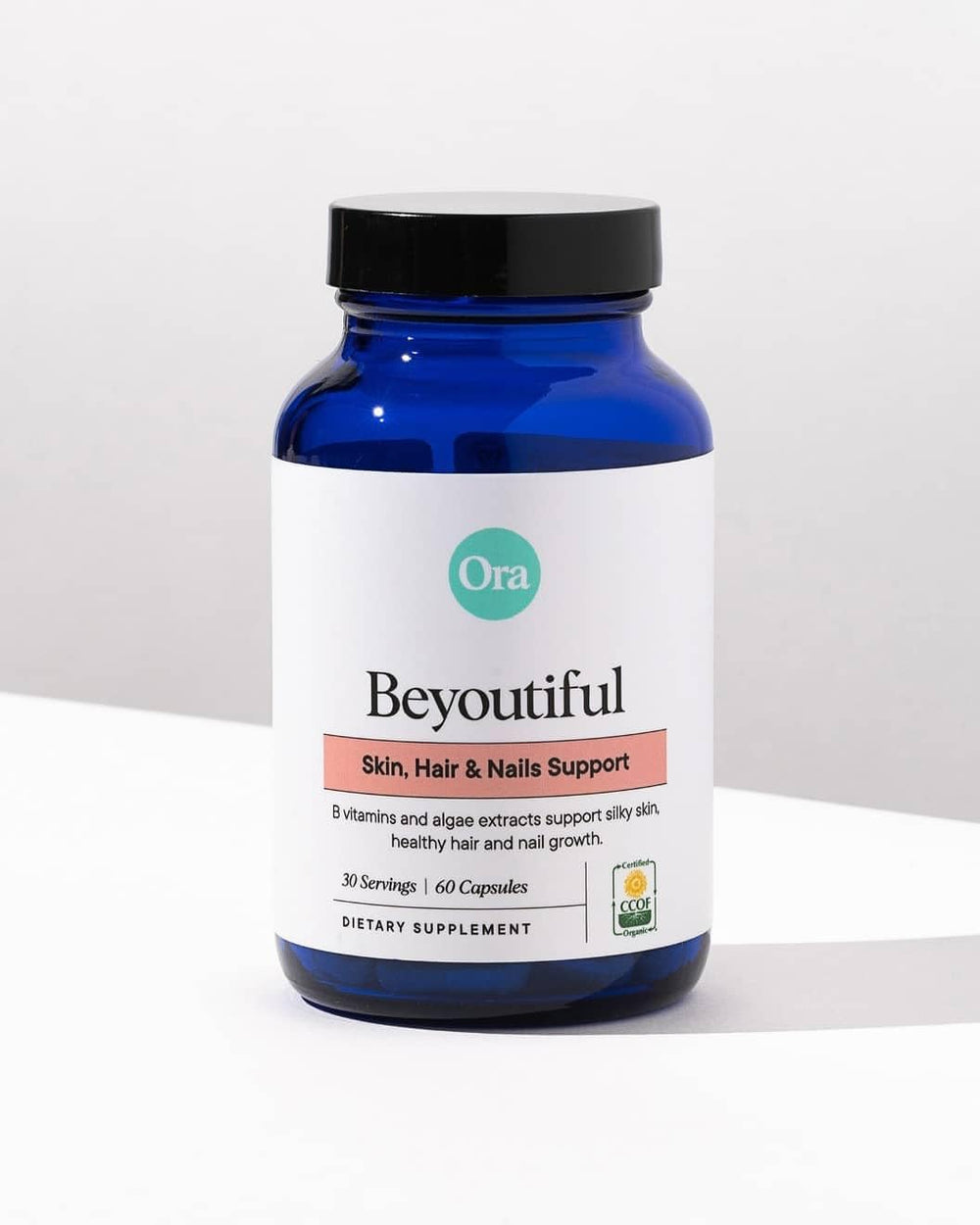 Close-up of BeYouTiful capsules from Ora Organic