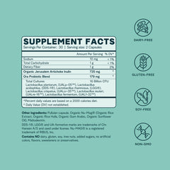 Jerusalem artichoke prebiotic source on label promoting probiotic efficiency.