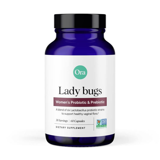 Ora Organic women's probiotic hero image showing 60 vegan capsules