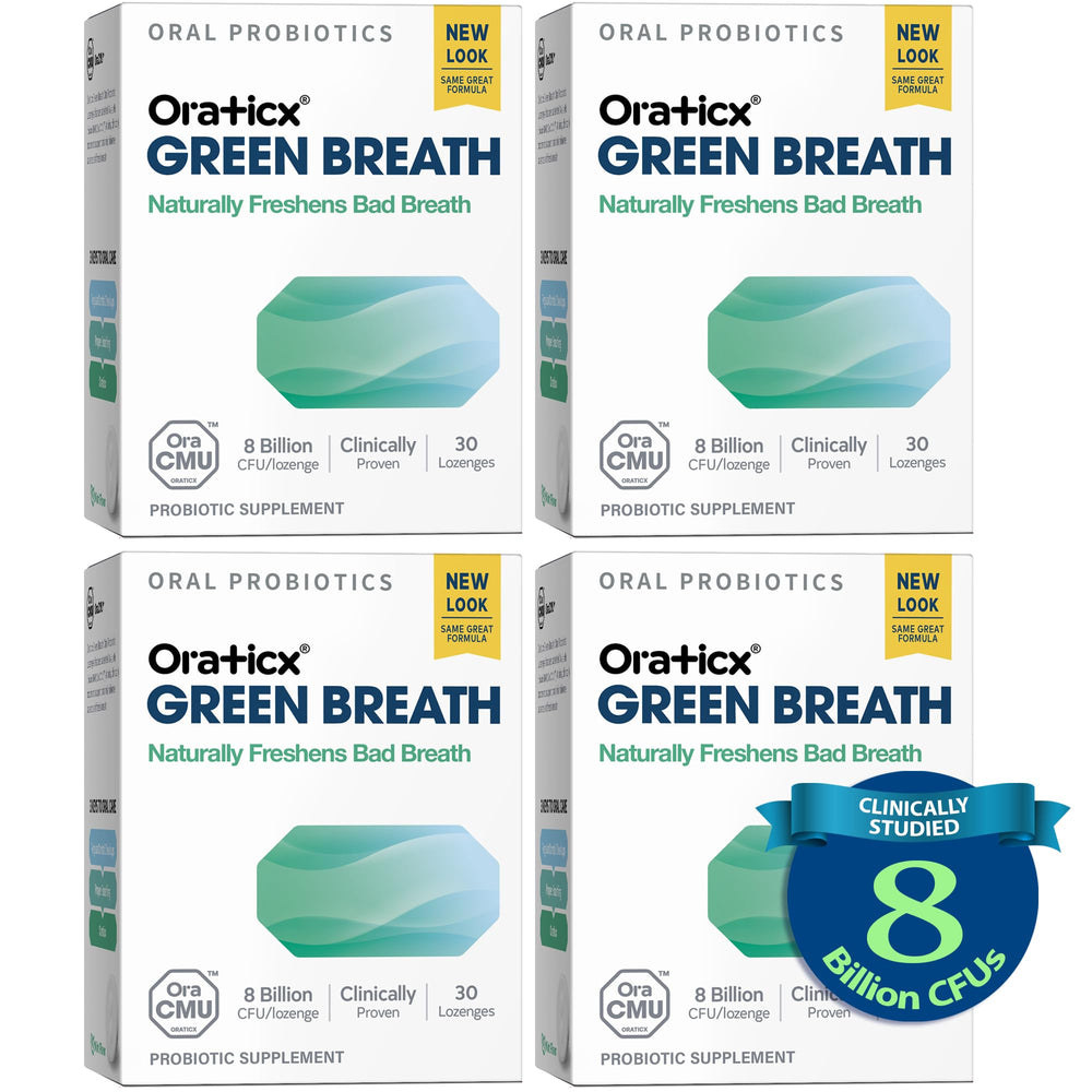 Front view of OraTicx Mint Breath 4-pack bottle (30 lozenges)