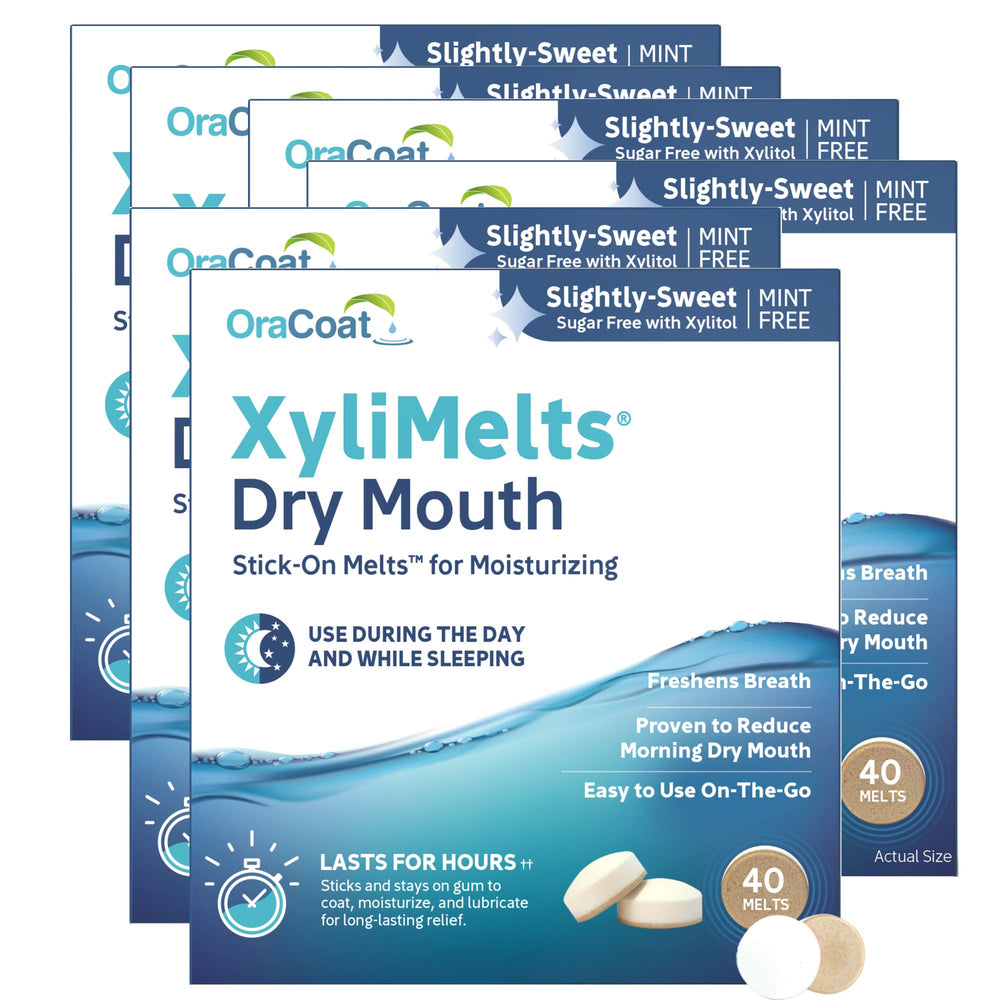 Oracoat XyliMelts dry mouth discs attached to tooth