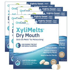 Oracoat XyliMelts dry mouth discs attached to tooth