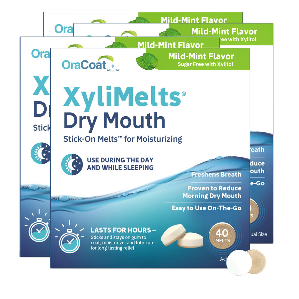 Front view of Oracoat XyliMelts 40-count pack (pack of 4) with mild mint flavor