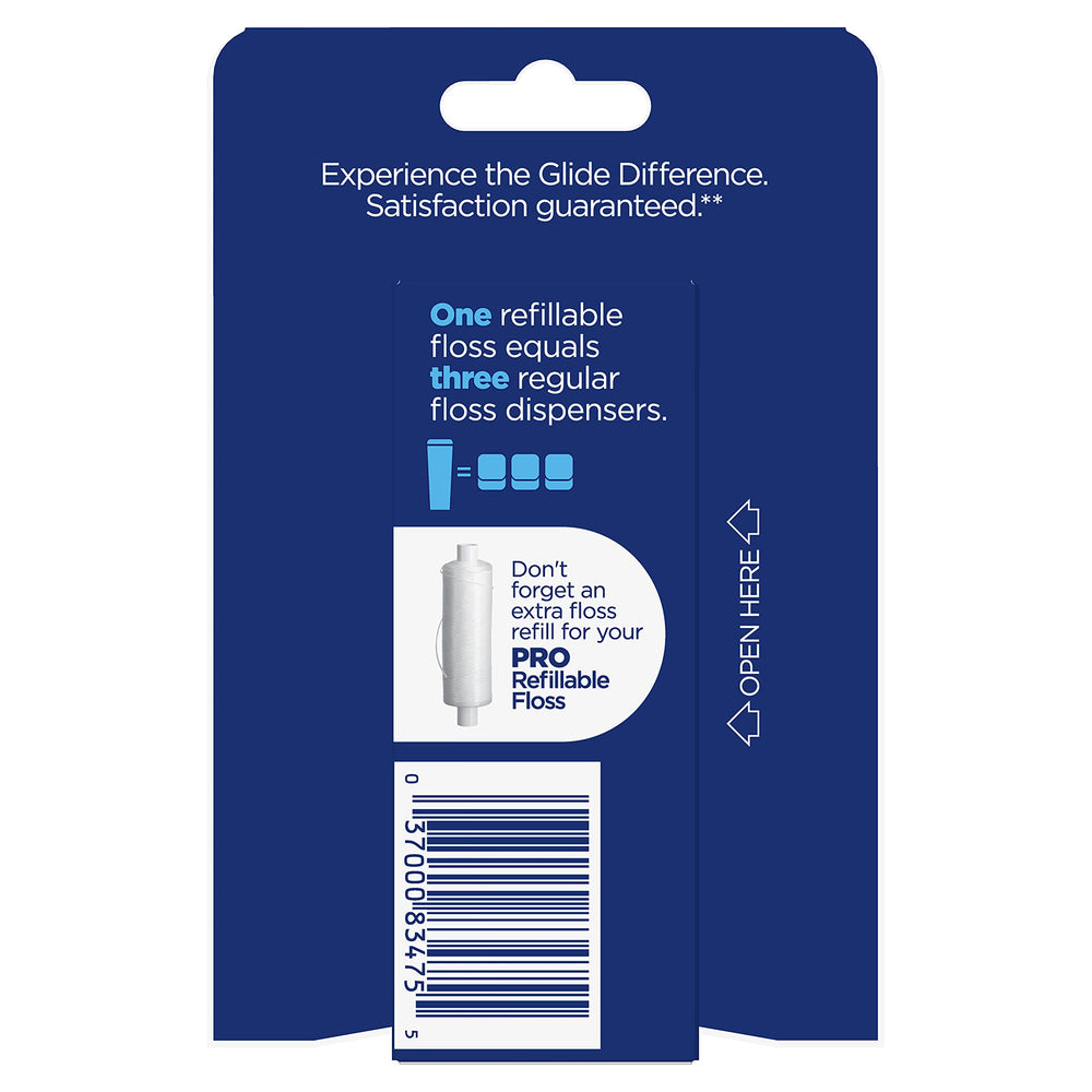 Close-up of Glide PRO floss being dispensed from reusable case
