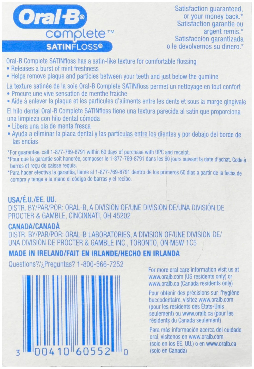 Oral-B Satin Floss Mint 55 yd 1 Count packaging and product shot