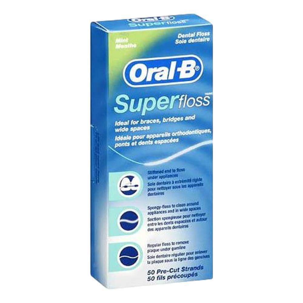 Oral-B Super Floss Mint pre-cut strands, 50 per pack, pack of 18