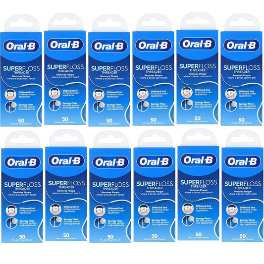 Oral-B Super Floss Pre-Cut Mint Strands with Threaders – pack of 12 (50-count per pack) view 1