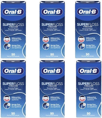 Oral-B Super Floss Threader Dental Floss Mint – 50 pre-cut strands per pack, pack of 6