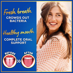 Mint-flavored chewable probiotic tablet held in hand