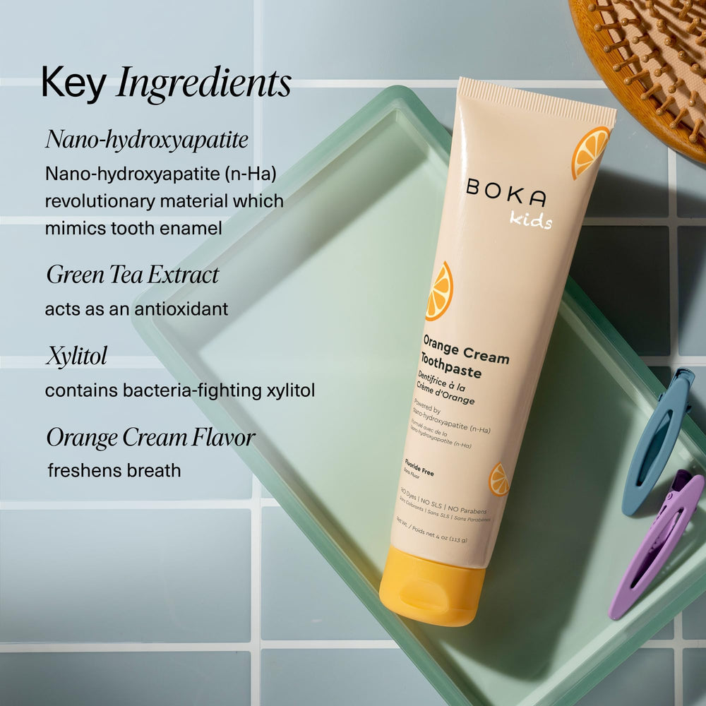 Orange Cream flavor label on toothpaste