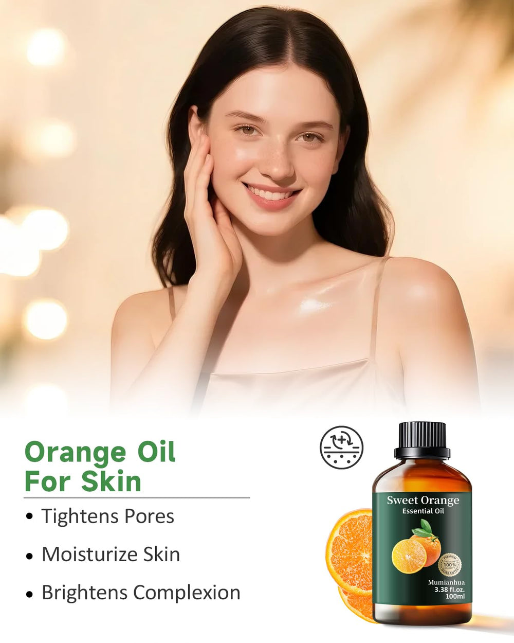 Skincare use of sweet orange essential oil on skin