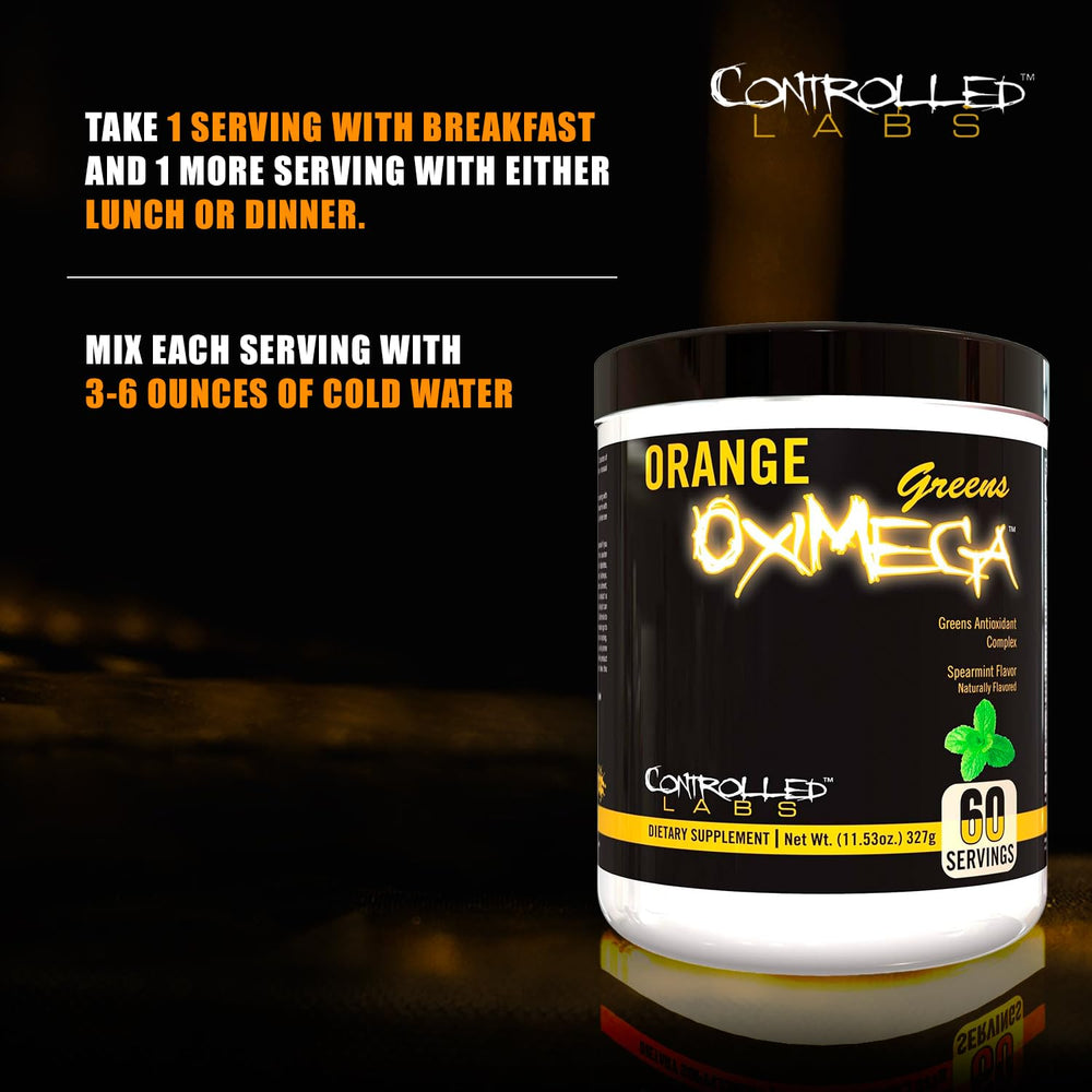 Nutrition and ingredient panel for Orange Oximega Greens