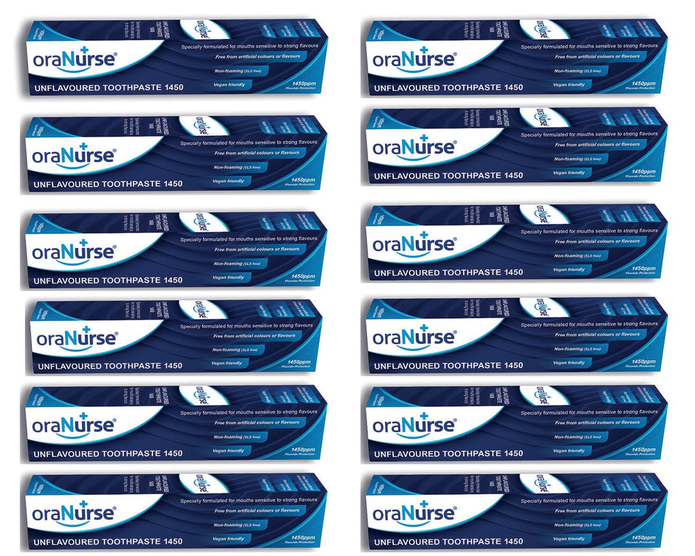Oranurse 50ml unflavoured toothpaste tubes in 12-pack carton