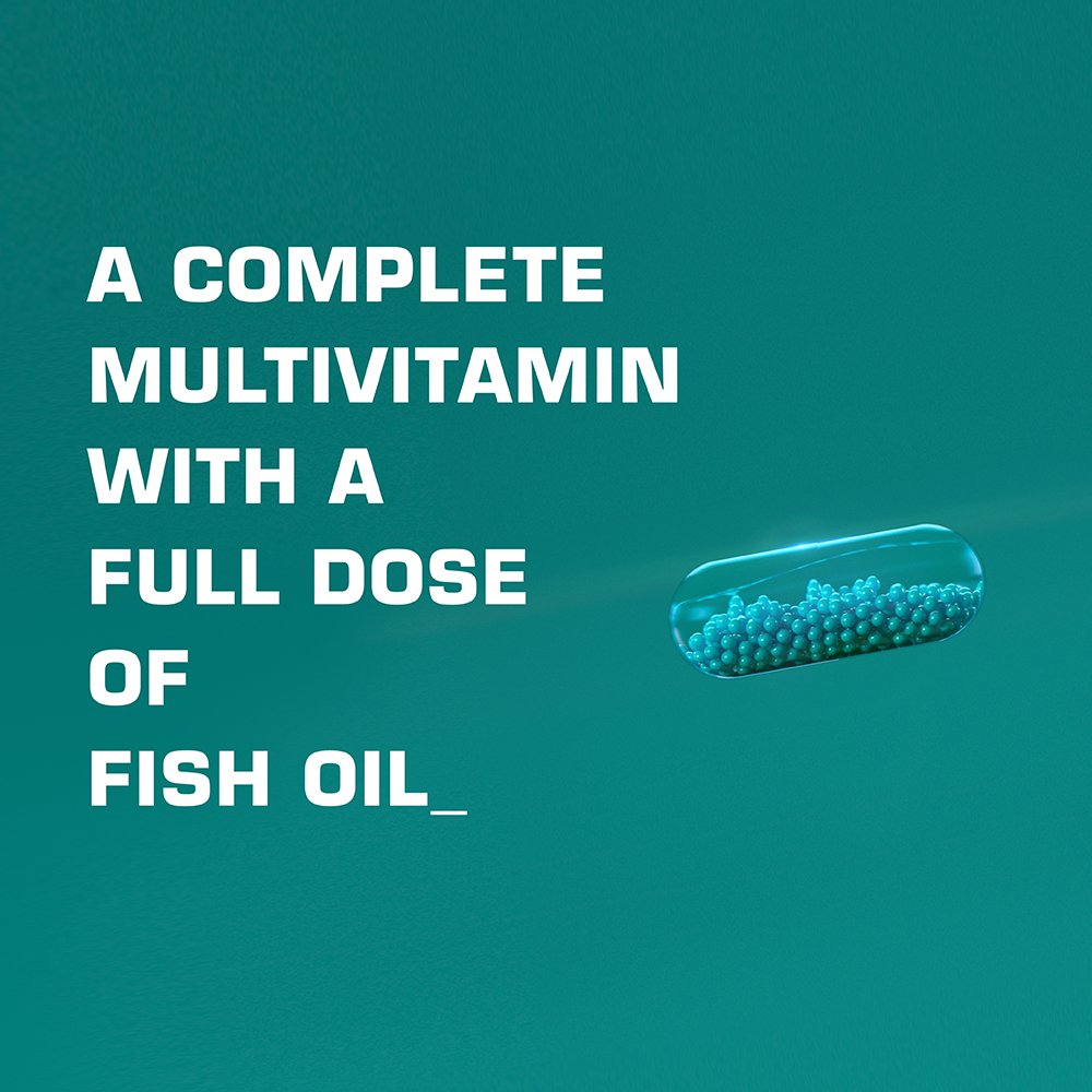 Close-up of ORB Men’s Multi-Vitamin + Fish Oil capsules