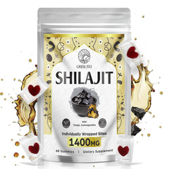 Shilajit Gummies with Ashwagandha and Chaga ingredients close-up