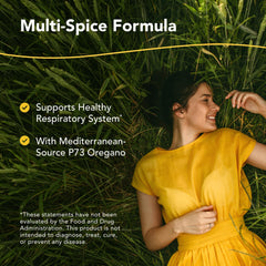 Close-up of OregaRESP ingredients list with P73 oregano