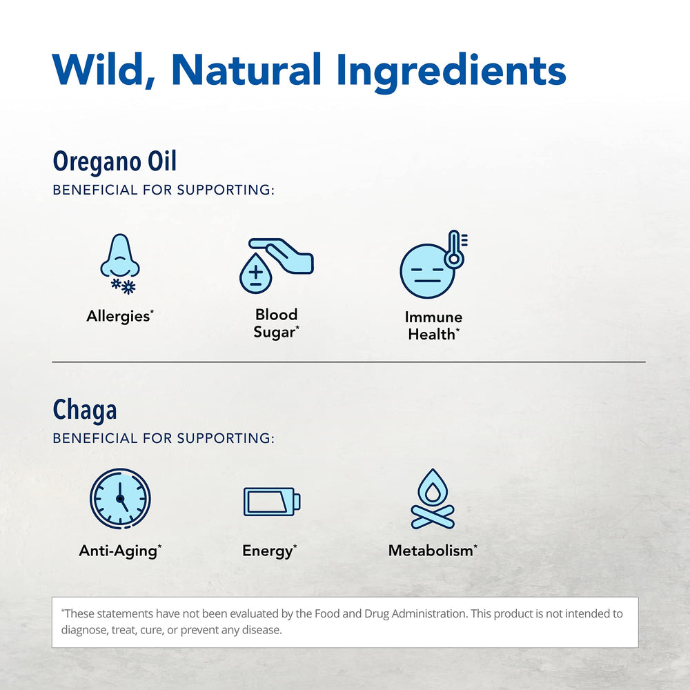 Chaga mushroom, birch bark, and oregano oil blend