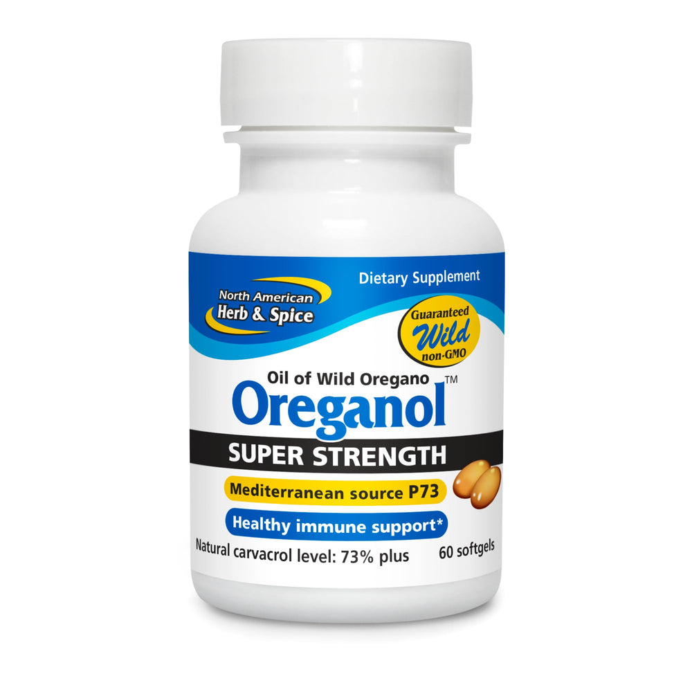 Oreganol P73-60 Softgels bottle and label