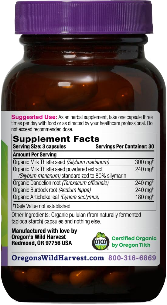 Organic ingredients: milk thistle, burdock, artichoke, dandelion