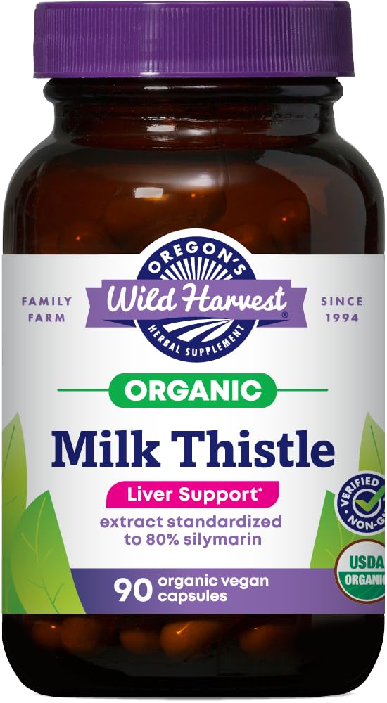 Bottle of Oregon's Wild Harvest Milk Thistle – 90 organic vegan capsules