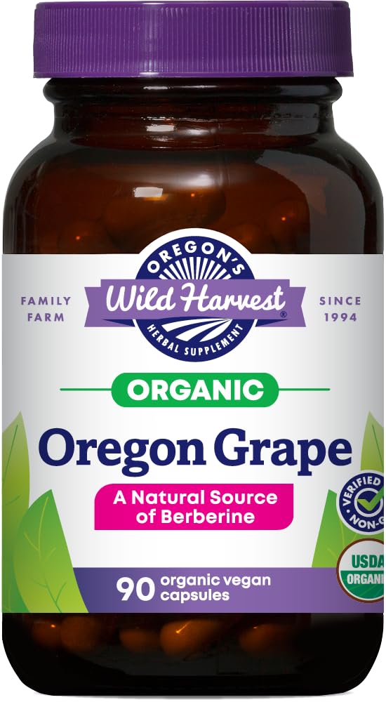 Bottle of Oregon's Wild Harvest Organic Oregon Grape Berberine supplement, 1140 mg, 90-count