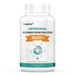 Orgabay Liposomal NAD+ 500 mg softgel bottle on white