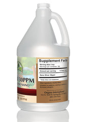 Clear 1-gallon Organa colloidal silver label showing 30 PPM