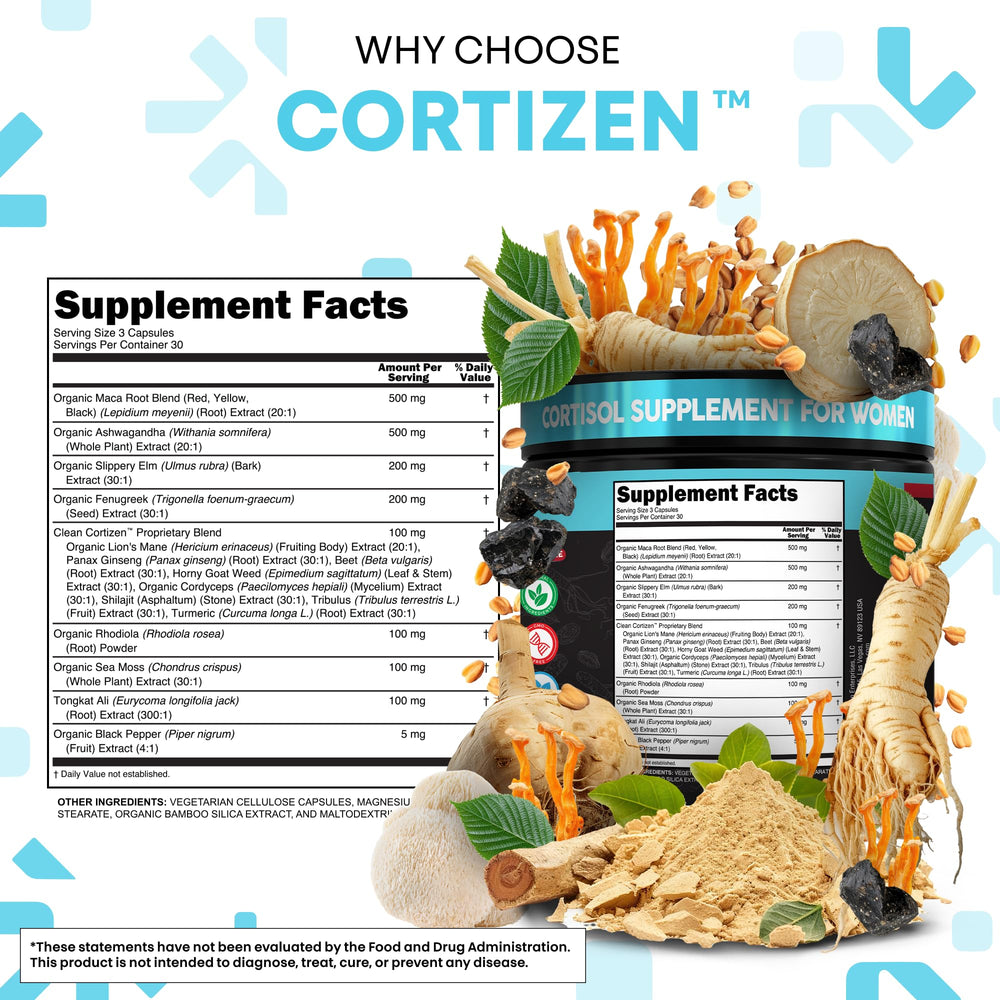 Organic ashwagandha and maca root ingredients for cortisol detox