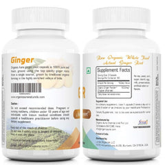 Front view of Organic Aura Ginger Capsules bottle showing 120 vegan capsules