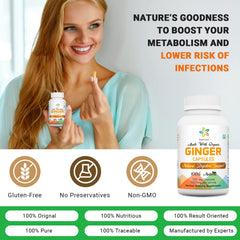 Non-GMO, gluten-free Organic Aura Ginger Capsules label