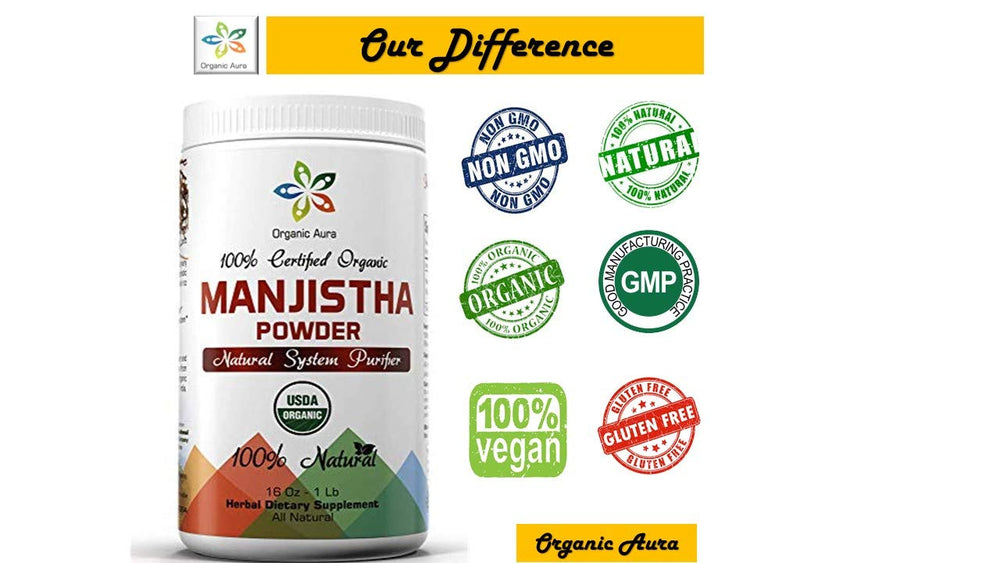 Serving suggestion of manjistha powder in a glass