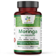 Organic Aura Moringa Leaf Capsules bottle front view