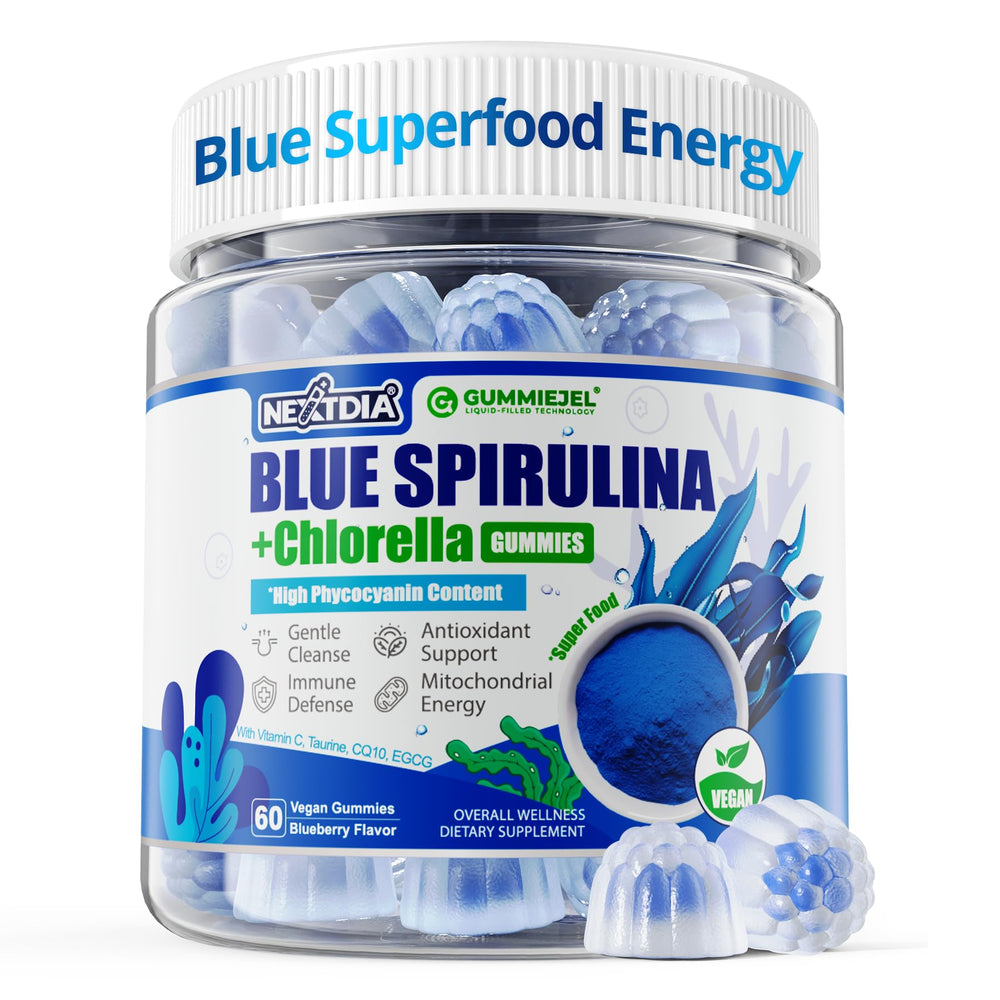 Front view of Organic Blue Spirulina Gummies 60 Count box