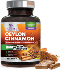 Organic Ceylon Cinnamon supplement bottle with capsules
