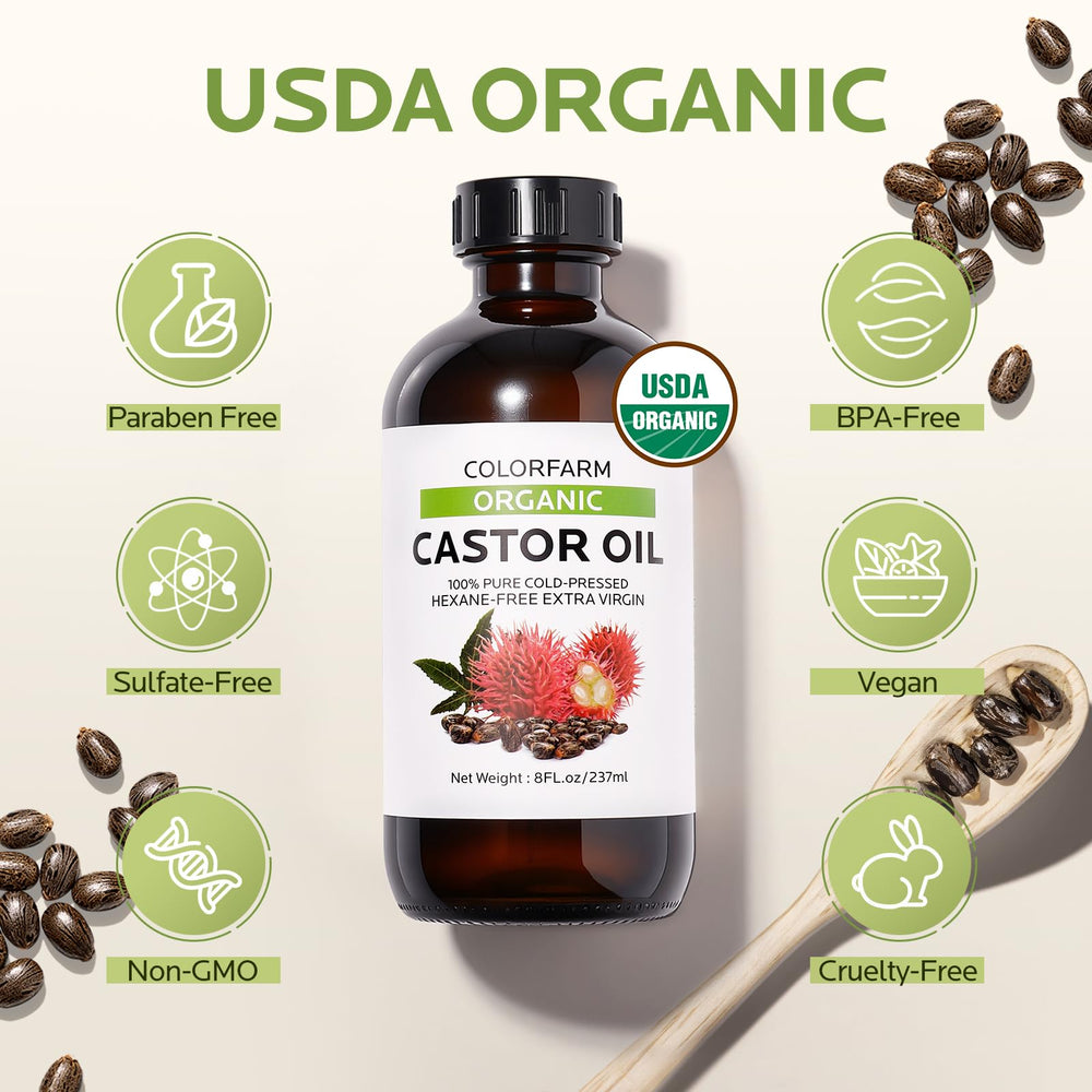 8oz bottle of USDA Organic cold-pressed castor oil